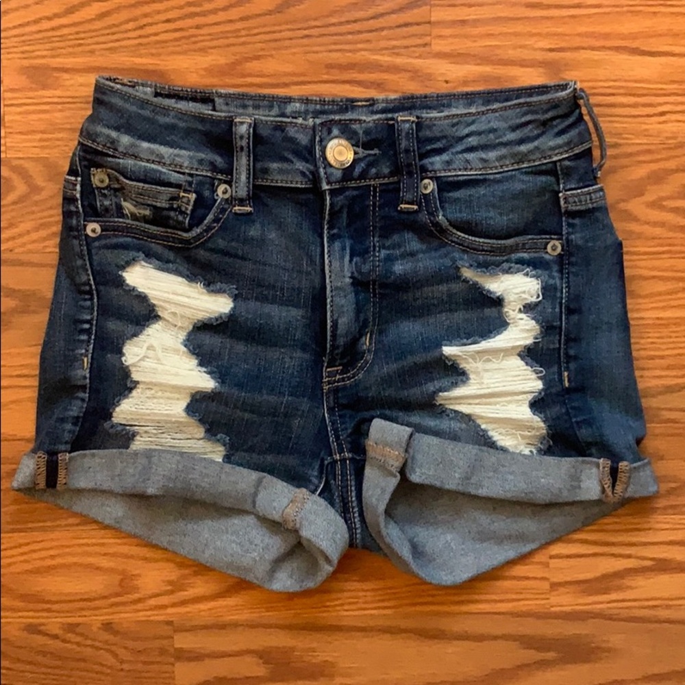 American eagle high waisted distressed midi shorts